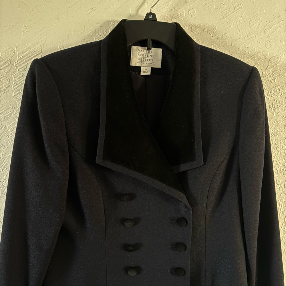 Valerie Stevens Womens 10 Petite Navy Black‎ Wool Suit Blazer Jacket Skirt Set